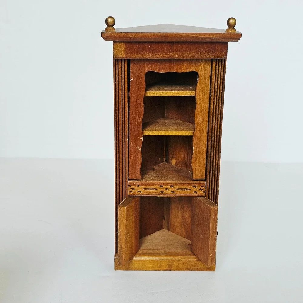 Vtg Wooden Miniature Corner Hutch Dollhouse Furniture Farmhouse Cottagecore